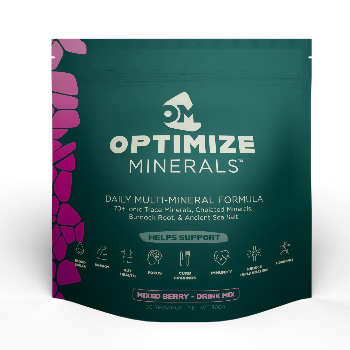 Optimize Minerals Multi Mineral Daily Formula – Magnesium, Electrolytes & Trace Mineral Supplement Powder - Gluten Free Vitamins Drink - Mixed Berry, 30 Servings